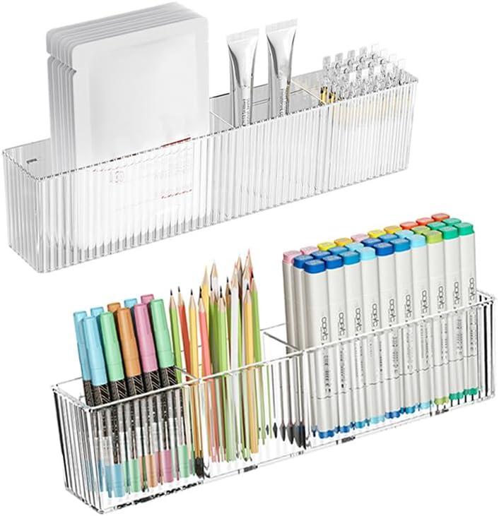 2 Pack Wall Mount Marker Organizer, Makeup Organizer Hanging Storage Organizer Bin Floating Shelves for Office Bathroom Kitchen Bedroom (Large)