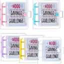 5 Pack 1000 Money Saving Challenge with 25 Binder Mini Savings Challenge Book with Envelopes for Budgeting Cash Planner, Pink & White & Blue & Purple & Yellow