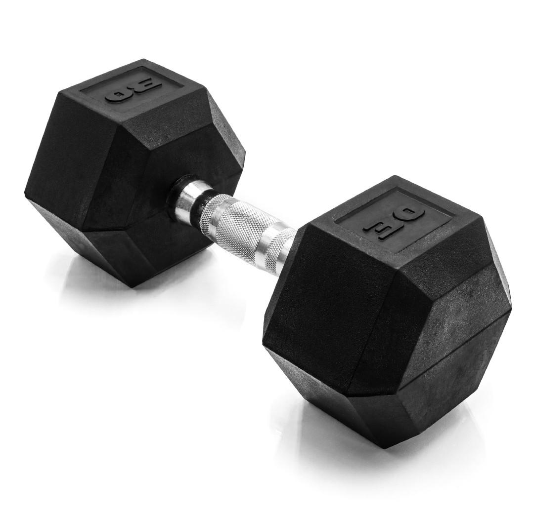 CAP Rubber Coated Dumbbell Weights, Free Weights for Home Gym Strength Training, Anti-Roll Hex Dumbbells with Black, Chrome & Comfort Grip Handles, Singles 60LB