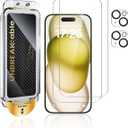 UNBREAKcable Top 9H+ Screen Protector for iPhone 15 Plus & Lens Protector (2+2 Pack), Military-Grade Shatterproof Tempered Glass [99% HD Clear] [Easy Install] Bubble-Free & Anti-Fingerprint-6.7"