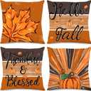 2 x DUZXLCQ Fall Pillow Covers 18x18 inch Set of 4 Pumpkins Thankful Blessed Maple Leaves Autumn Decorative Throw Pillow Covers Farmhouse Cushion Case Harvest Decorations for Couch Sofa Home Outdoor