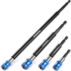 WORKPRO Drill Bit Extension Set, 4Pcs Magnetic Drill Screwdriver Bit Holder Extender with Aluminum Sleeve, 1/4 Inch Hex Quick Release Bit Holder for Drill in 2-3/8",4",6",12''