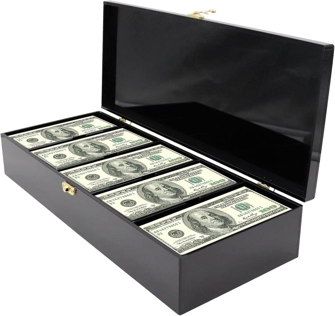 Black Acrylic Lockable Currency Tray, 5 Compartment Money Organizer for Cash, Cash Organizer Money Storage Box with Lockable Cover, Money Organizer for Cash