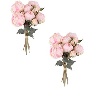 Pink Peonies Artificial Flowers 2 Bouquets Vintage Peonies 18pcs Pink Flowers Artificial for Wedding Decoration Bride Bouquet Faux Crafts Floral Arrangement