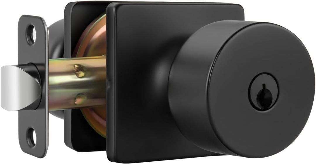 Goldenwarm Matte Black Keyed-Alike Exterior Door Knobs, Front Door Knob with Lock and Key, Black Door Knobs Exterior Round Door Knob 1 Pack