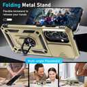Janmitta Compatible with Samsung Galaxy S26 Case Built in Slide Camera Lens Cover+Screen Protector+Finger Ring Holder Kickstand,Heavy Duty Shockproof Full Body Phone Cover,2026 Gold