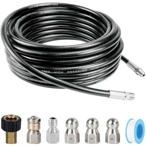 Twinkle Star Sewer Jetter Kit for Pressure Washer 50FT Hose, 1/4 Inch NPT, 5800 PSI Drain Cleaning Hose, Button Nose & Rotating Sewer Jetting Nozzle, Orifice 4.0, 4.5, 5.5