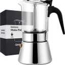 Geesta Premium Crystal Glass-Top Stovetop Espresso Moka Pot - 4/6/ 9 Cups - Stainless Steel Coffee Maker- 240ml/8.5oz/6 cup 