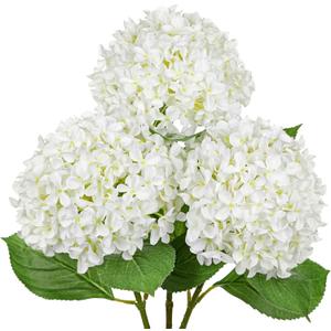 26" Artificial Hydrangea Flower with 6.6" Large Bloom, Realistic Gradient Silk Flowers, Faux Hydrangeas for Home Wedding Centerpiece Decor, Big Petal Fake Floral Arrangement, Indoor Outdoor Display (3PCS, White)
