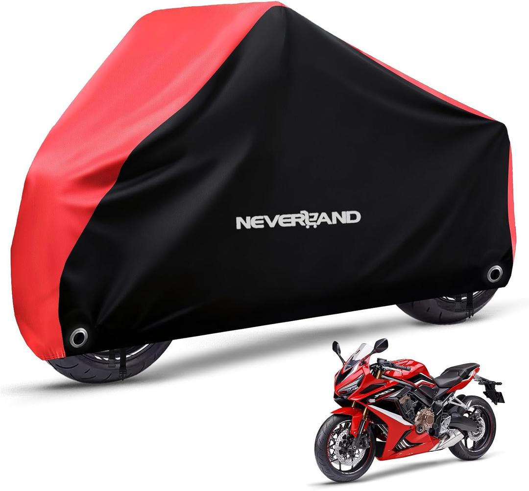 NEVERLAND Motorcycle Cover Waterproof Outdoor - All Season Scooter Covers Heavy Duty with 2 Lock-Holes, Bandage & Storage Bag Fits Most Motorcycles, Scooters, Dirt Bikes, Sportbikes (Up to 86)