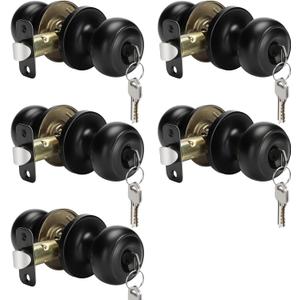 Haidms 5 Pack Matte Black Door Knobs with Lock and Key, Keyed Alike Keyed Entry Door Knobs Exterior, Black Doorknobs for Bedroom