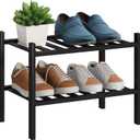 BMOSU 2-Tier Bamboo Small Shoe Rack Premium Stackable Shoe Shelf Storage Organizer for Hallway Closet Living Room Entryway Organizer (Black Bamboo)