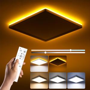 BLNAN Dimmable LED Flush Mount Ceiling Light Fixture with Remote Control, 12 Inch 24W 3000K-6500K, 2000K Nightlight Wired Low Profile for Bedroom, Kitchen, Living Room, Square White