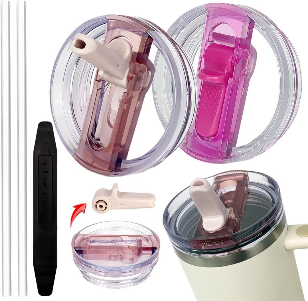 2 Pack 30 oz Tumbler Detachable Flip Straw Lid Replacement Fit for Stanley Quencher ProTour,Leak Proof Lid Compatible with Stanley Cup,No Spill Flip Top Tumbler Cover for Stanley Cup Accessories