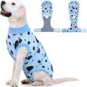 Kuoser Dog Surgery Suit, Soft Dog Spay Recovery Suit Female, Anti Licking Neuter Recovery Suit for Male Dogs, Post-Op Pet Surgical Suit Protective Wear E-Collar & Cone Alternative,Blue Polka Dots 2XL (XX-Large (Back: 24.8" - 29.5"; Weight: 70+ LB)
