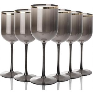 Liacere Plastic Glasses Set of 8-14oz Black Cup with Gold Rim,Dishwasher Safe Plastic Cups with Stem Reusable & Unbreakable Disposable glasses for Weddings,Parties Halloween