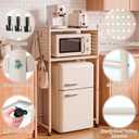 Mifoci Mini Fridge Stand with Storage Shelf, 2 Tier Dorm Fridge Shelf with Pegboard and Wheels, White over Mini Microwave Stand Organizer for Dorm Room Apartment Kitchen Office