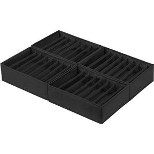 Qozary 4 Pack Drawer Organizers for Clothing, 8 Grids Foldable Closet Organizers and Storage Bins for Bedroom, Dresser Organizer Boxes for Thin T-shirts, Tank Tops (Small, Black)