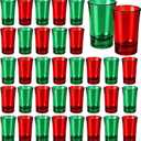 Cumule 36 Pieces Christmas Shot Glasses 2 Oz Red Green Heavy Based Glass Shot Glass for Christmas Holiday Party Decorations Supplies