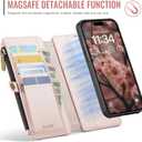for iPhone 16 Pro Max Wallet Case Magnetic [Compatible with Magsafe] [RFID Blocking Card Holder] [Zipper] [Strap] Detachable Drop-Proof Phone Cases for iPhone 16 Pro Max 6.9", Champagne Gold