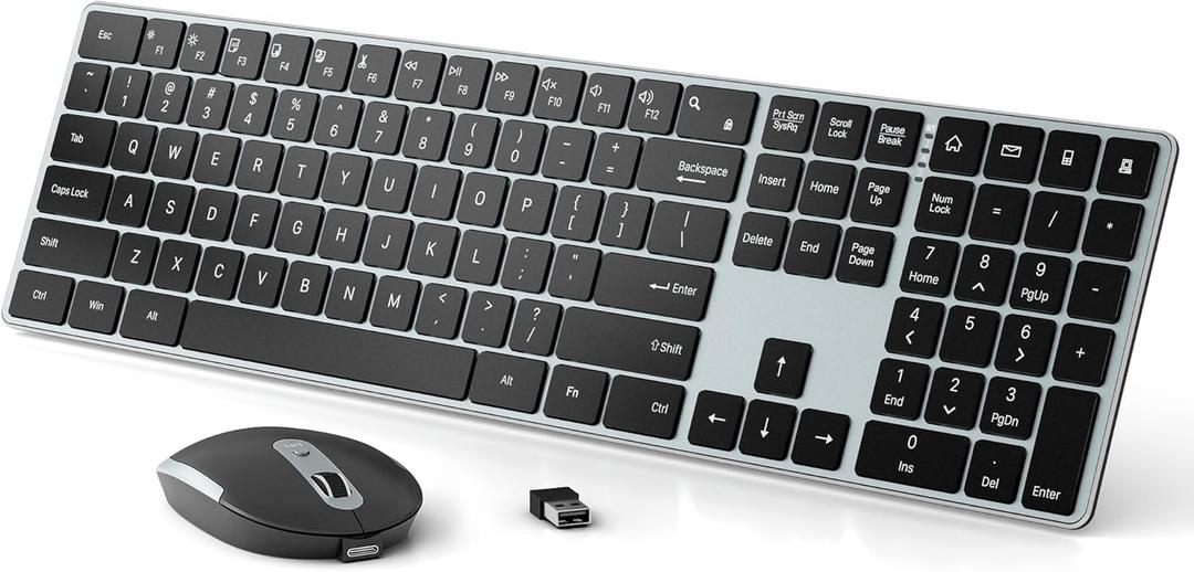 Wireless Keyboard and Mouse Combo - Ultra Slim- 2.4GHz Wireless Connection-Adjustable 1600 DPI Compact Silent Full Size Keyboard and Mouse Set for PC, Laptop (Blue-Black)