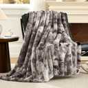 Cozy Bliss Deluxe Striped Rabbit Faux Fur Throw Blanket, Soft Fluffy Warm Plush Blanket for Winter, Modern Homr Decor, Tie-dye Grey 50"x60"