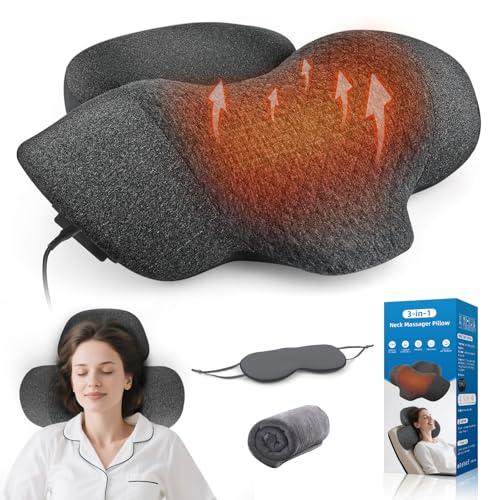 UQHH 3-in-1 Neck Massager Pillow with Heat, Vibration and Cervical Traction, Ergonomic Neck Support Aid and Neck Support Pillow for Pain Relief, Deep Tissue Neck and Shoulder Massager
