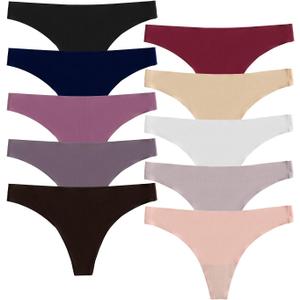 POKARLA Seamless Thongs for Women No Show Underwear Pack of 10 (Small)