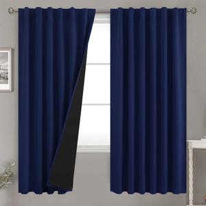 BGment Navy Blue 100% Blackout Curtains 72 Inches Long with Black Liner, Rod Pocket and Back Tab Double Layer Full Room Darkening Thermal Window Curtains for Bedroom, 2 Panels, Each 52 x 72 Inch
