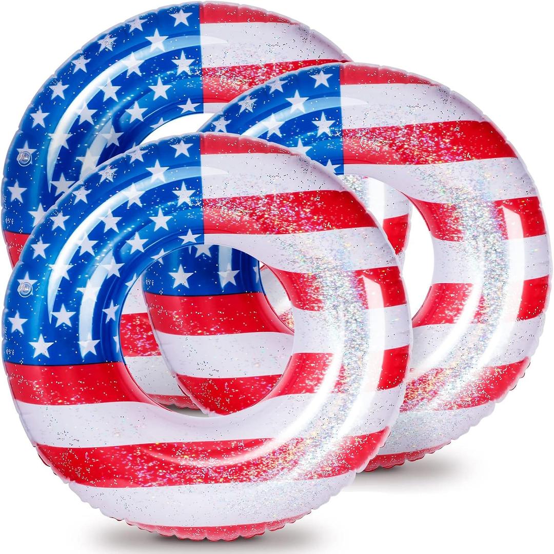 Zhanmai 250th Patriotic Inflatable Pool Float Tube Cool USA Flag Design Water Swimming Ring Floaties Inflatable Tube Pool Tubes Water Swimming Ring Floaties for Beach Lake Open Park, 36 Inch