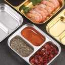 Angoily Stainless Steel Plate, 2 Grid Compartment Portion Control, Toddler Plate for Fruits, Snacks, Salads, Parties, Camping, Metal