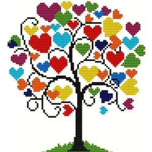 HKLIOPU Stamping Cross Stitch Kit,Love Tree Cross Stitch Kit for Adult Beginners,11CT Needlepoint Counted Stitching Kit for Home Decor Arts and Crafts (USL-002)