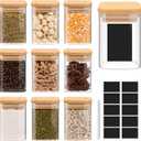 Glass Spice Jars with Bamboo Lids - 9 Oz Small Square Storage Jars with Airtight Lids Clear Pantry Food Storage Containers Glass Canister Set with Labels for Kitchen Coffee Sugar Flour(Set Of 10)