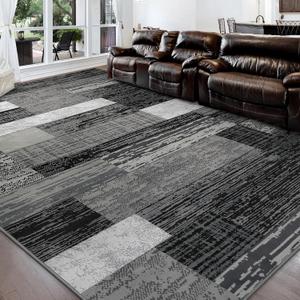 FlyDOIT Modern Geometric Patchwork Area Rug, 7x10 Grey Large Rugs for Living Room, Rockwood Collection Indoor Rugs for Bedroom, Throw Carpet Floor Decor for Entryway Dining Room Office Nursery (7ft x 10ft)