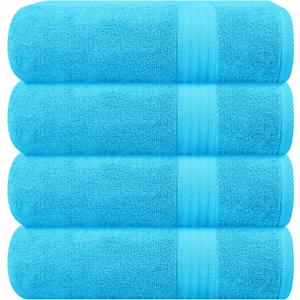 GLAMBURG Premium Cotton 4 Pack Bath Towel Set - 100% Pure Cotton - 4 Bath Towels 27x54 - Ideal for Everyday use - Ultra Soft & Highly Absorbent - Turquoise Blue