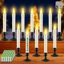 12 Pack Battery Operated Window Candles with Sensor Dusk to Dawn, Ivory Flameless Taper Candlesticks with Removable Black Base & Suction Cups, LED Candlestick for Christmas Decor Home, 24 AA Batteries