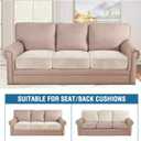H.VERSAILTEX Velvet Stretch Couch Cushion Cover Plush Cushion Slipcover for Chair Loveseat Sofa Cushion Furniture Protector Seat Cushion Sofa Cover (3 Piece Sofa Cushion Covers, Ivory)