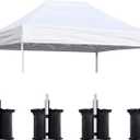 Eurmax USA 8x12 Pop Up Canopy Replacement Top,Universal Instant Canopy Cover ONLY,Heavy Duty UPF 50+ UV Protection,Water & Wind Resistant Tarp,Bonus 4 Sand Bags (White)