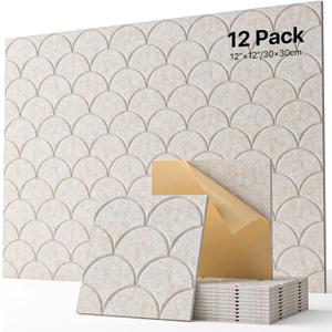 Soundsbay Large Cork Boards for Walls, 47"x35" Bulletin Board Self-Adhesive, 12-Pack Shell Felt Wall Tiles, Cork Boards for Wall, Office Decor, Felt Board Alternative Pin Board (Beige)