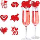 2 x Red Hearts Wine Glass Charms Markers Wine Cup Card Decoration Valentines Day Heart Love XOXO Red Lips Design for Drink Glass Identifiers Holiday Bar Party Decorations Accessorie-12Pcs