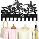 MAYJOYDIY Metal Hummingbird Flower Coat Rack Wall Mount Bird Tree Branch Coat Hooks 15.79.8inch 10 Hooks Nature Animal Key Holder for Wall Art Decor Gift Black Key Hooks for Coats Hats Towels Bags