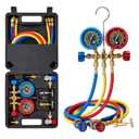AC Gauges HVAC Manifold Gauge Set for R134 R22 R12 R502, with 5ft Hoses Couplers Adapters Puncturing Can Tap Tools for R134a Refrigerants Charging and Evacuation