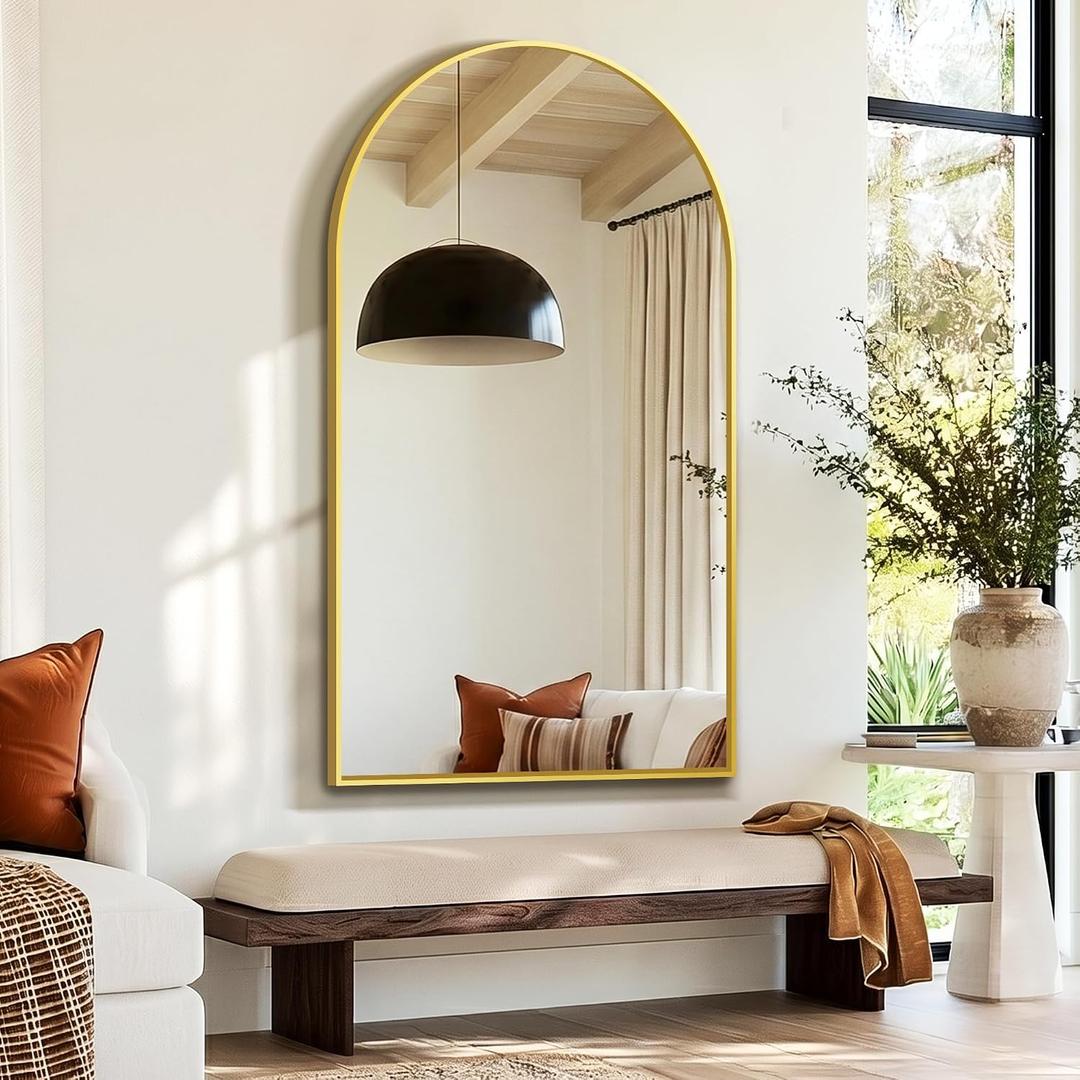Delma Arched Bathroom Mirror, Gold, 50"x30"