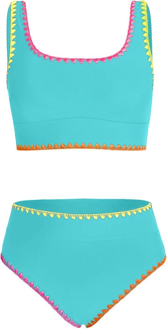 blibean Teen Girls Swimsuits Two Piece Bikini Sets with Chest Pad Size 6-15 Years (8-9 Years, A Mint Green)