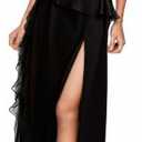 Women's Cold Shoulder Short Sleeve Split Thigh Boho Long Dress Beach Maxi Dress Summer Outfits (Medium, Black-1)