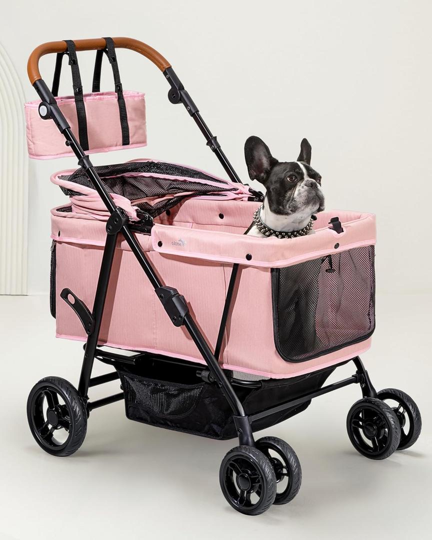  ojcme Dog Stroller for Large & Medium Dogs (20132 lbs), Pet Stroller for 2 Small Dogs, Extra Large Heavy Duty, Foldable & Ventilated, Pink or Navy