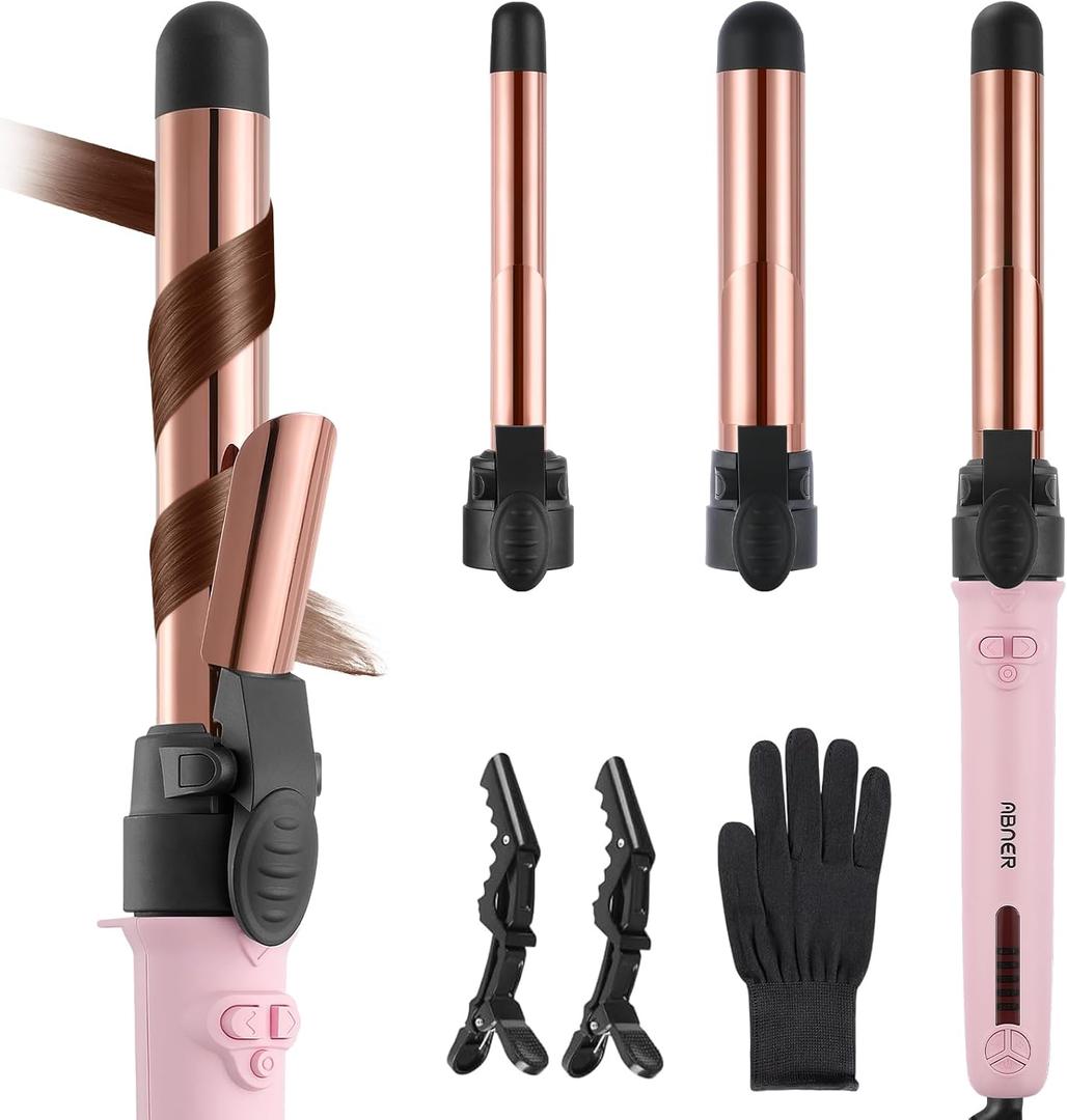 ABNER Rotating Curling Iron Set, Automatic Curling Wand for Long Hair, Easy to Use Hair Curler Get Effortless Beach Waves, 3 Sizes Ceramic Barrel 0.75" 1" 1.25" to 430F with Home Button, Dual Voltage