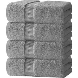 White Classic Luxury Bath Towels Set of 4 Large - 700 GSM Cotton Ultra Soft Bath Towels 27x54 | Highly Absorbent and Quick Dry | Hotel Towels for Bathroom Luxury, Plush Shower Towels, Light Grey