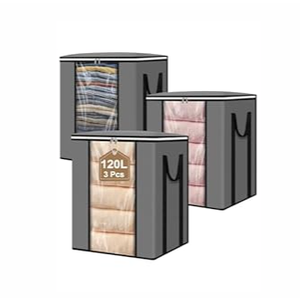 boailydi Extra Large Blanket & Clothes Storage Bags for Bedding & Comforters & Pillow– Foldable Thick Waterproof Fabric with Clear Window, Dual Zippers & Sturdy Handles, 3 Pack Seasonal Organization