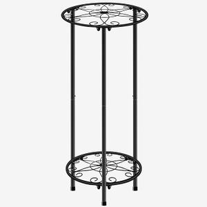 CASIMR Plant Stand Indoor Outdoor, Metal Rustproof Flower Shelf 2 Tier 23.9 inch, Tall Multiple Plant Pot Holder Rack for Garden Patio Living Room Corner Balcony, 2 Pack Black